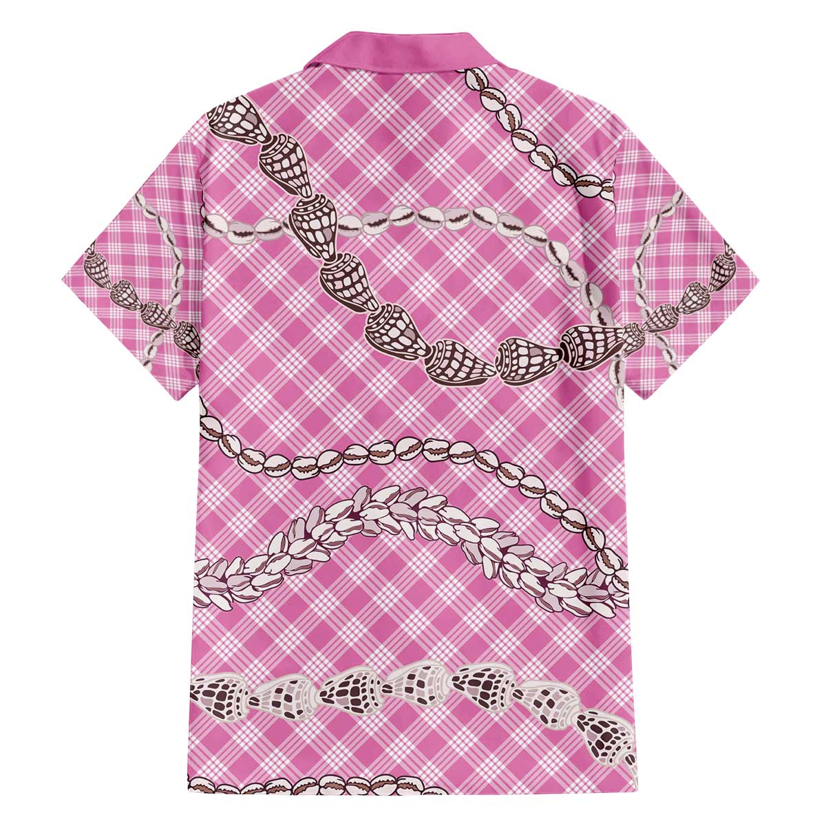 Pink Aloha Hawaii Shell Lei Family Matching Off The Shoulder Long Sleeve Dress and Hawaiian Shirt Palaka Hebrew Cone Honey Cowrie Elegant Curves - Polynesian Pride