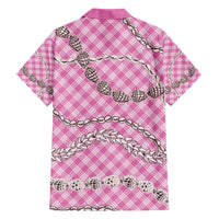 Pink Aloha Hawaii Shell Lei Family Matching Off Shoulder Maxi Dress and Hawaiian Shirt Palaka Hebrew Cone Honey Cowrie Elegant Curves - Polynesian Pride