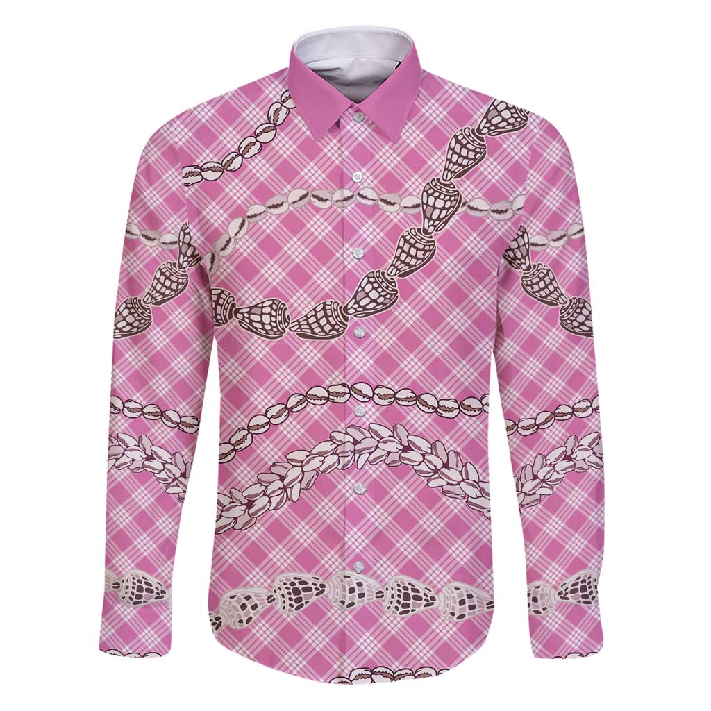Pink Aloha Hawaii Shell Lei Family Matching Puletasi and Hawaiian Shirt Palaka Hebrew Cone Honey Cowrie Elegant Curves - Polynesian Pride