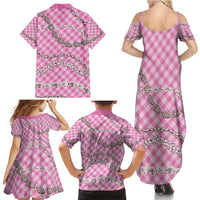 Pink Aloha Hawaii Shell Lei Family Matching Summer Maxi Dress and Hawaiian Shirt Palaka Hebrew Cone Honey Cowrie Elegant Curves - Polynesian Pride