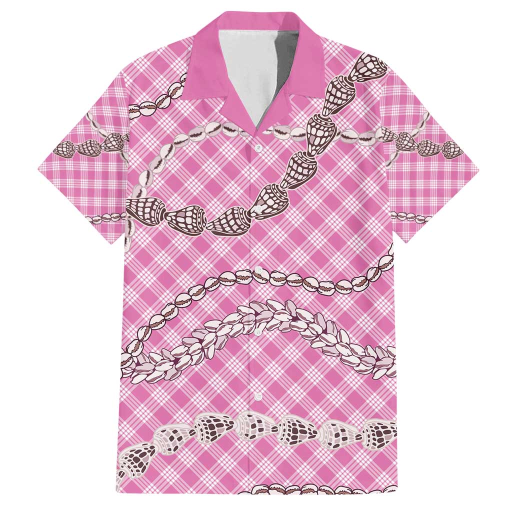 Pink Aloha Hawaii Shell Lei Family Matching Summer Maxi Dress and Hawaiian Shirt Palaka Hebrew Cone Honey Cowrie Elegant Curves - Polynesian Pride