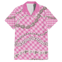 Pink Aloha Hawaii Shell Lei Family Matching Summer Maxi Dress and Hawaiian Shirt Palaka Hebrew Cone Honey Cowrie Elegant Curves - Polynesian Pride