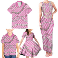 Pink Aloha Hawaii Shell Lei Family Matching Tank Maxi Dress and Hawaiian Shirt Palaka Hebrew Cone Honey Cowrie Elegant Curves - Polynesian Pride