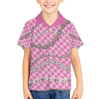 Pink Aloha Hawaii Shell Lei Kid Hawaiian Shirt Palaka Hebrew Cone Honey Cowrie Elegant Curves - Polynesian Pride
