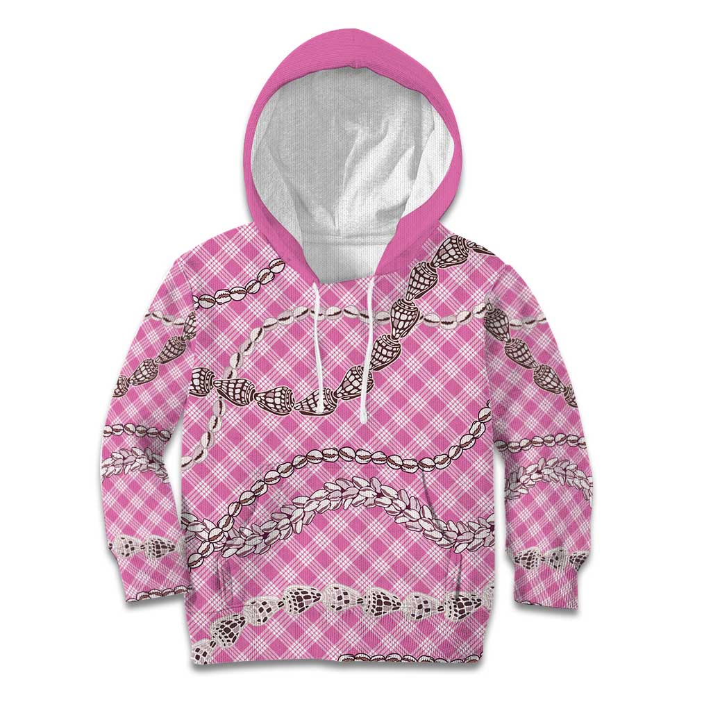 Pink Aloha Hawaii Shell Lei Kid Hoodie Palaka Hebrew Cone Honey Cowrie Elegant Curves - Polynesian Pride