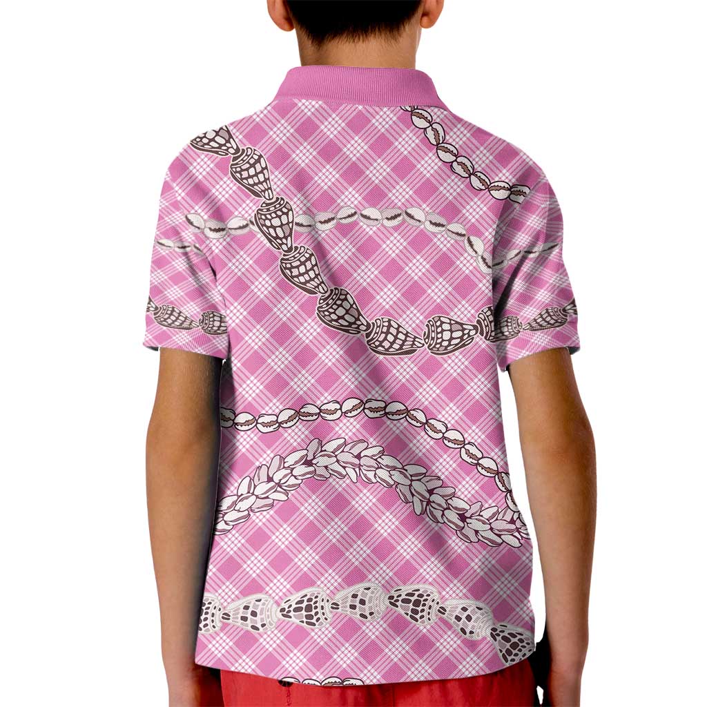 Pink Aloha Hawaii Shell Lei Kid Polo Shirt Palaka Hebrew Cone Honey Cowrie Elegant Curves - Polynesian Pride
