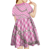 Pink Aloha Hawaii Shell Lei Kid Short Sleeve Dress Palaka Hebrew Cone Honey Cowrie Elegant Curves - Polynesian Pride