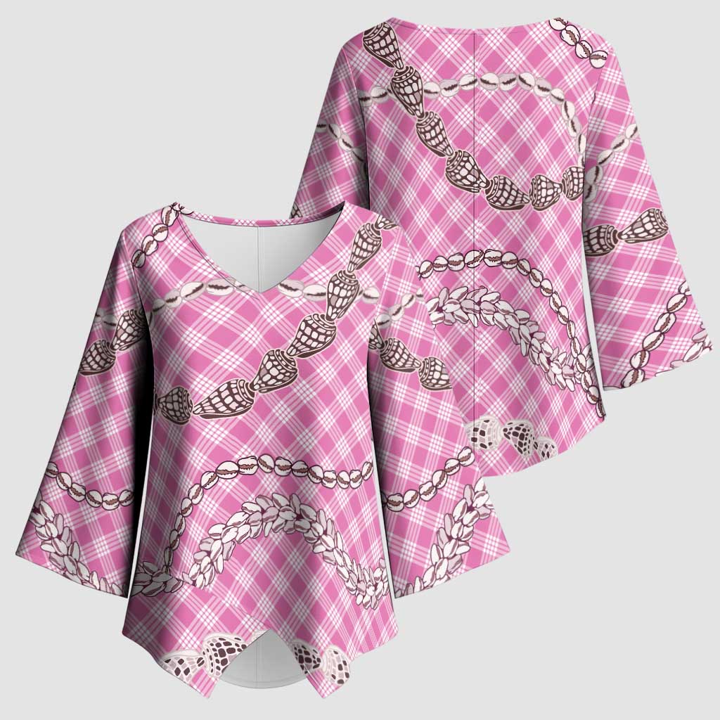 Pink Aloha Hawaii Shell Lei Kimono Sleeve Blouse Palaka Hebrew Cone Honey Cowrie Elegant Curves - Polynesian Pride