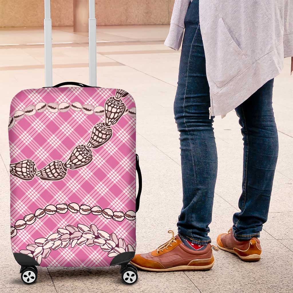 Pink Aloha Hawaii Shell Lei Luggage Cover Palaka Hebrew Cone Honey Cowrie Elegant Curves - Polynesian Pride