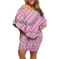 Pink Aloha Hawaii Shell Lei Off Shoulder Short Dress Palaka Hebrew Cone Honey Cowrie Elegant Curves - Polynesian Pride