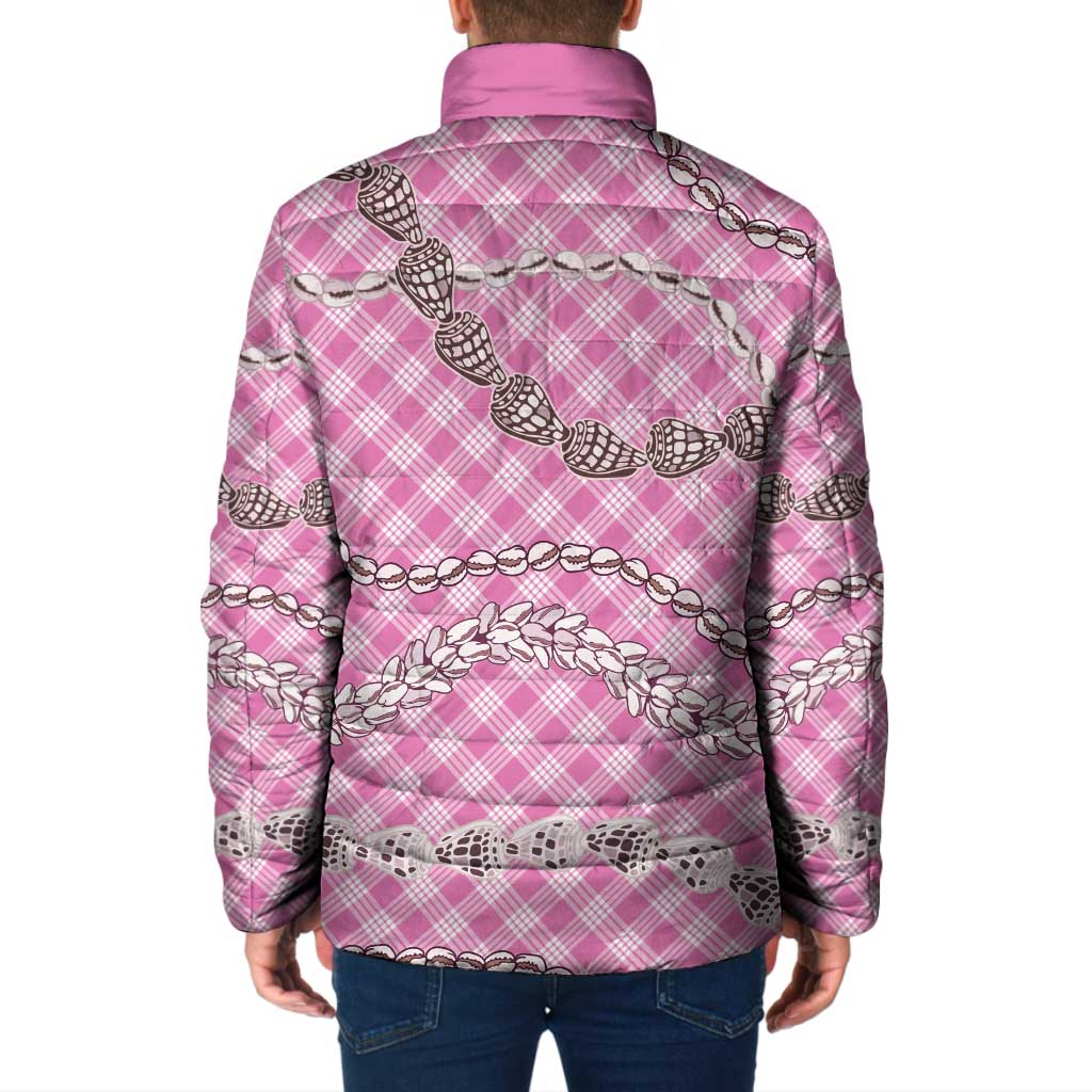 Pink Aloha Hawaii Shell Lei Padded Jacket Palaka Hebrew Cone Honey Cowrie Elegant Curves - Polynesian Pride