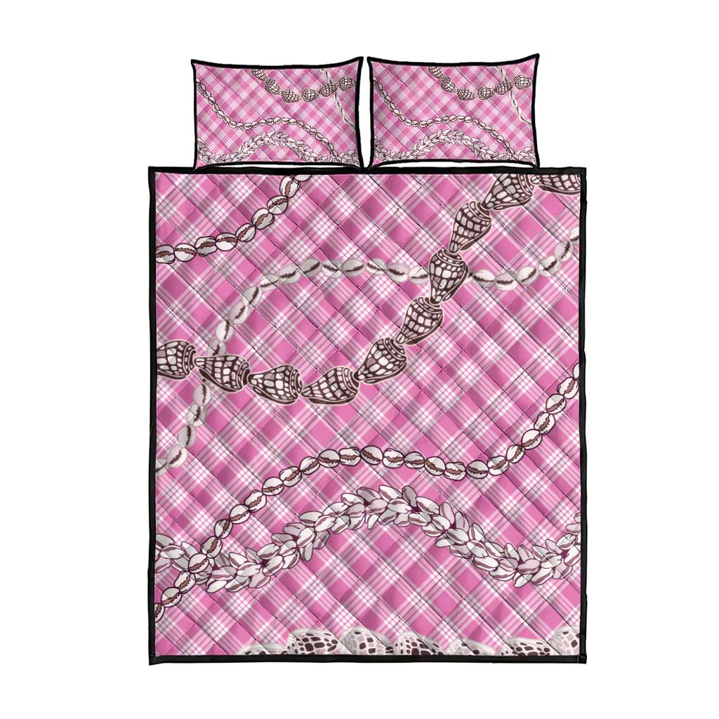 Pink Aloha Hawaii Shell Lei Quilt Bed Set Palaka Hebrew Cone Honey Cowrie Elegant Curves - Polynesian Pride
