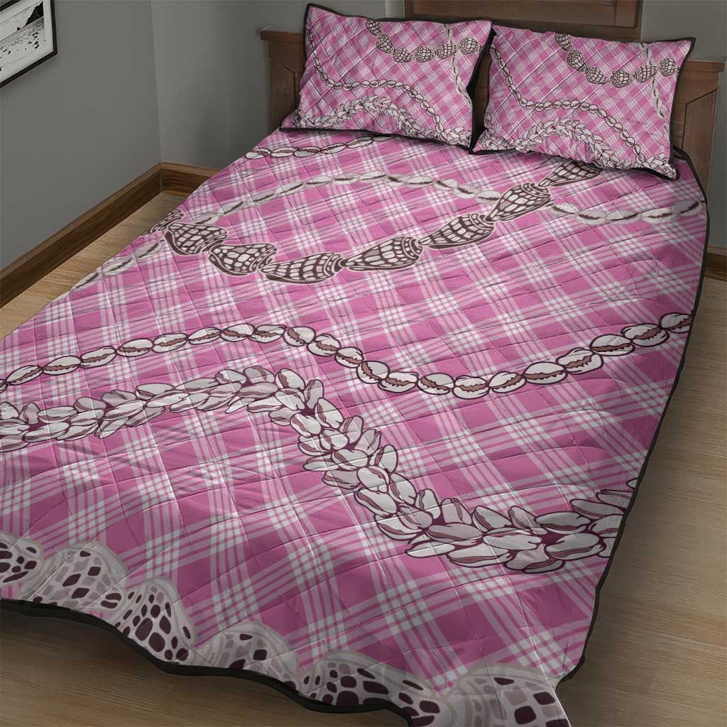 Pink Aloha Hawaii Shell Lei Quilt Bed Set Palaka Hebrew Cone Honey Cowrie Elegant Curves - Polynesian Pride