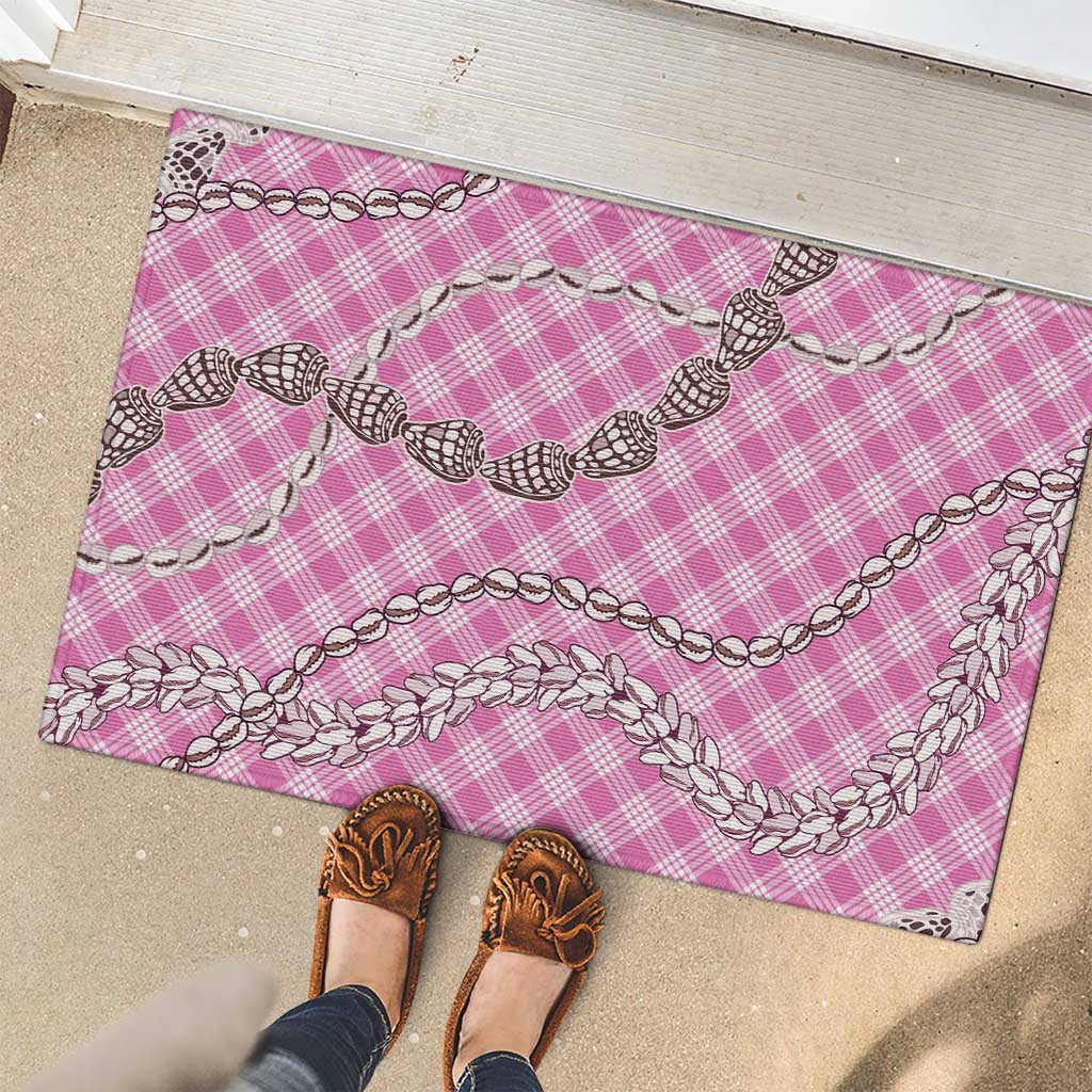 Pink Aloha Hawaii Shell Lei Rubber Doormat Palaka Hebrew Cone Honey Cowrie Elegant Curves - Polynesian Pride