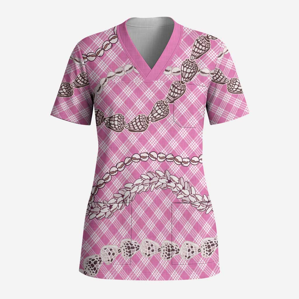 Pink Aloha Hawaii Shell Lei Scrub Top Palaka Hebrew Cone Honey Cowrie Elegant Curves - Polynesian Pride