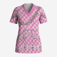 Pink Aloha Hawaii Shell Lei Scrub Top Palaka Hebrew Cone Honey Cowrie Elegant Curves - Polynesian Pride