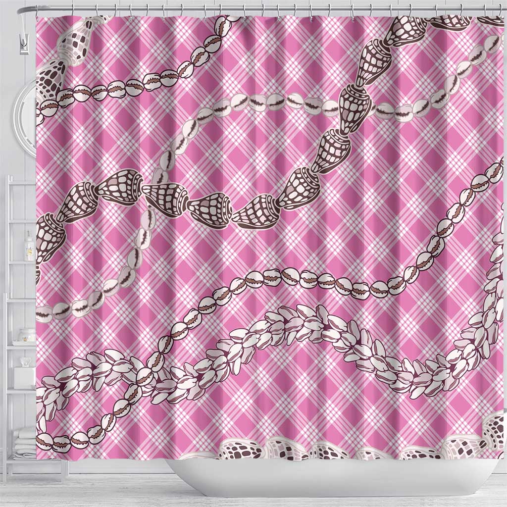 Pink Aloha Hawaii Shell Lei Shower Curtain Palaka Hebrew Cone Honey Cowrie Elegant Curves - Polynesian Pride
