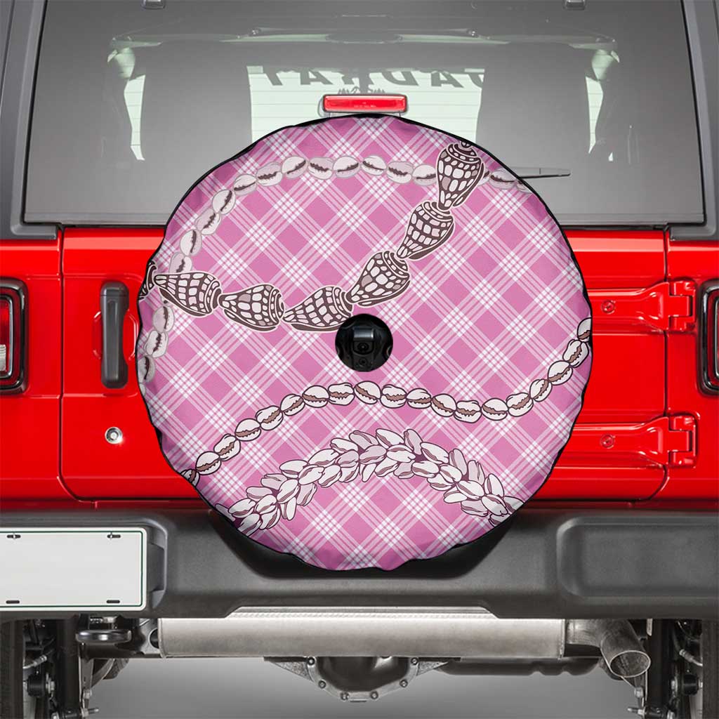 Pink Aloha Hawaii Shell Lei Spare Tire Cover Palaka Hebrew Cone Honey Cowrie Elegant Curves - Polynesian Pride