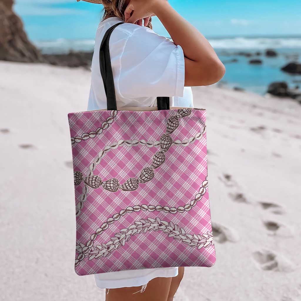 Pink Aloha Hawaii Shell Lei Tote Bag Palaka Hebrew Cone Honey Cowrie Elegant Curves - Polynesian Pride