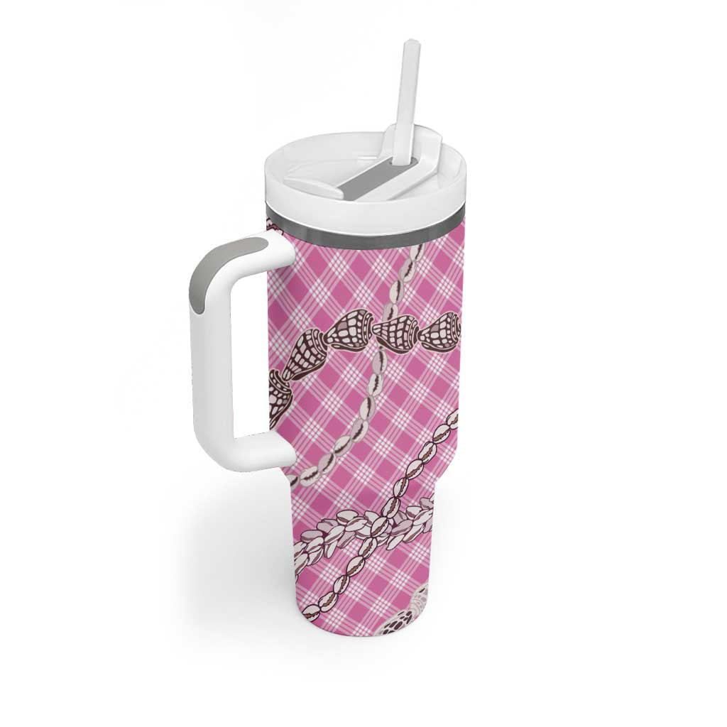 Pink Aloha Hawaii Shell Lei Tumbler With Handle Palaka Hebrew Cone Honey Cowrie Elegant Curves - Polynesian Pride