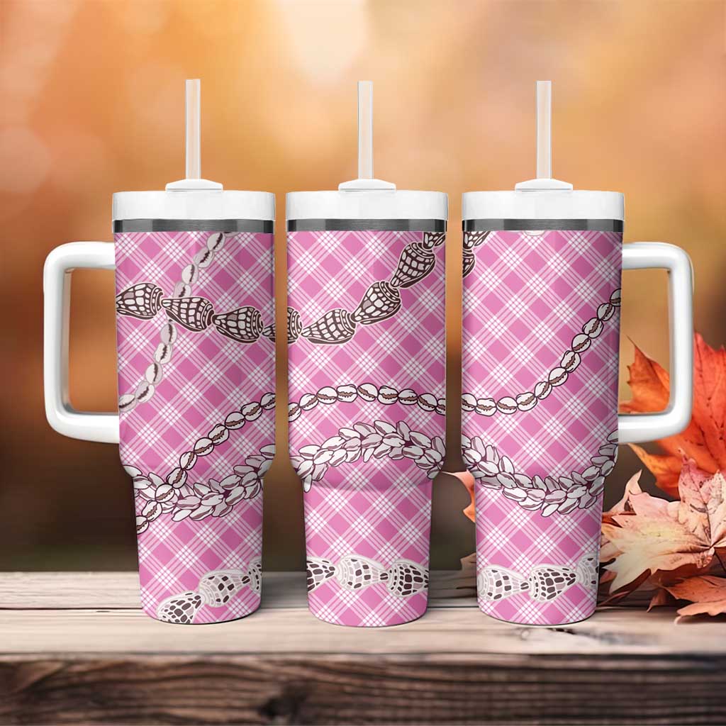 Pink Aloha Hawaii Shell Lei Tumbler With Handle Palaka Hebrew Cone Honey Cowrie Elegant Curves - Polynesian Pride