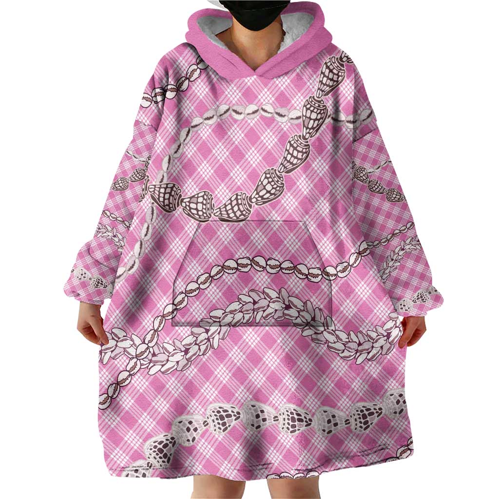 Pink Aloha Hawaii Shell Lei Wearable Blanket Hoodie Palaka Hebrew Cone Honey Cowrie Elegant Curves - Polynesian Pride