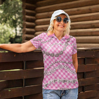 Pink Aloha Hawaii Shell Lei Women Polo Shirt Palaka Hebrew Cone Honey Cowrie Elegant Curves - Polynesian Pride