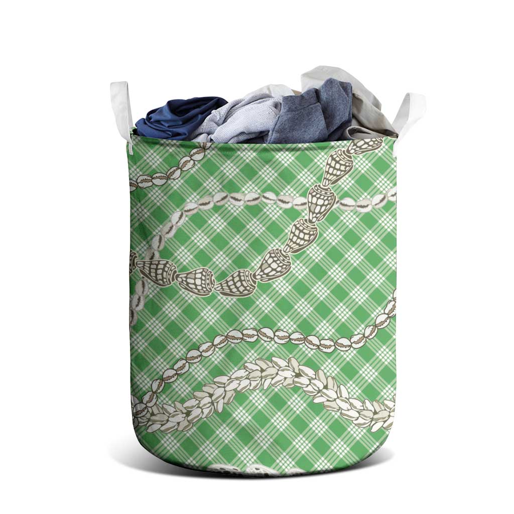 Green Aloha Hawaii Shell Lei Laundry Basket Palaka Hebrew Cone Honey Cowrie Elegant Curves LT14 - Polynesian Pride