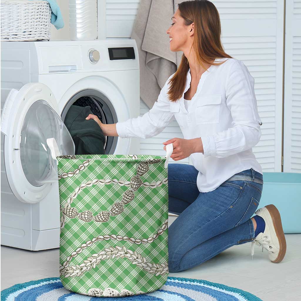 Green Aloha Hawaii Shell Lei Laundry Basket Palaka Hebrew Cone Honey Cowrie Elegant Curves LT14 - Polynesian Pride