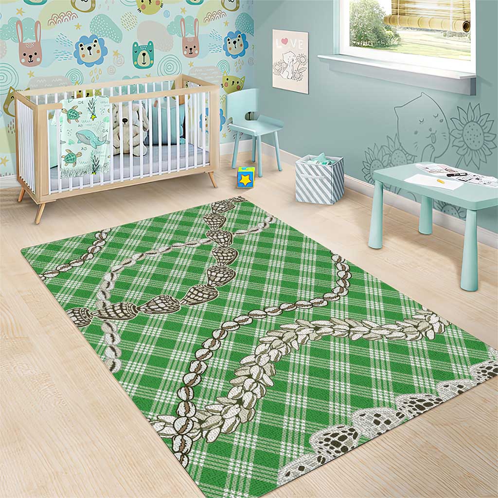 Green Aloha Hawaii Shell Lei Area Rug Palaka Hebrew Cone Honey Cowrie Elegant Curves - Polynesian Pride