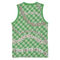 Green Aloha Hawaii Shell Lei Basketball Jersey Palaka Hebrew Cone Honey Cowrie Elegant Curves - Polynesian Pride