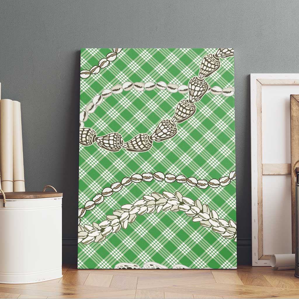 Green Aloha Hawaii Shell Lei Canvas Wall Art Palaka Hebrew Cone Honey Cowrie Elegant Curves - Polynesian Pride