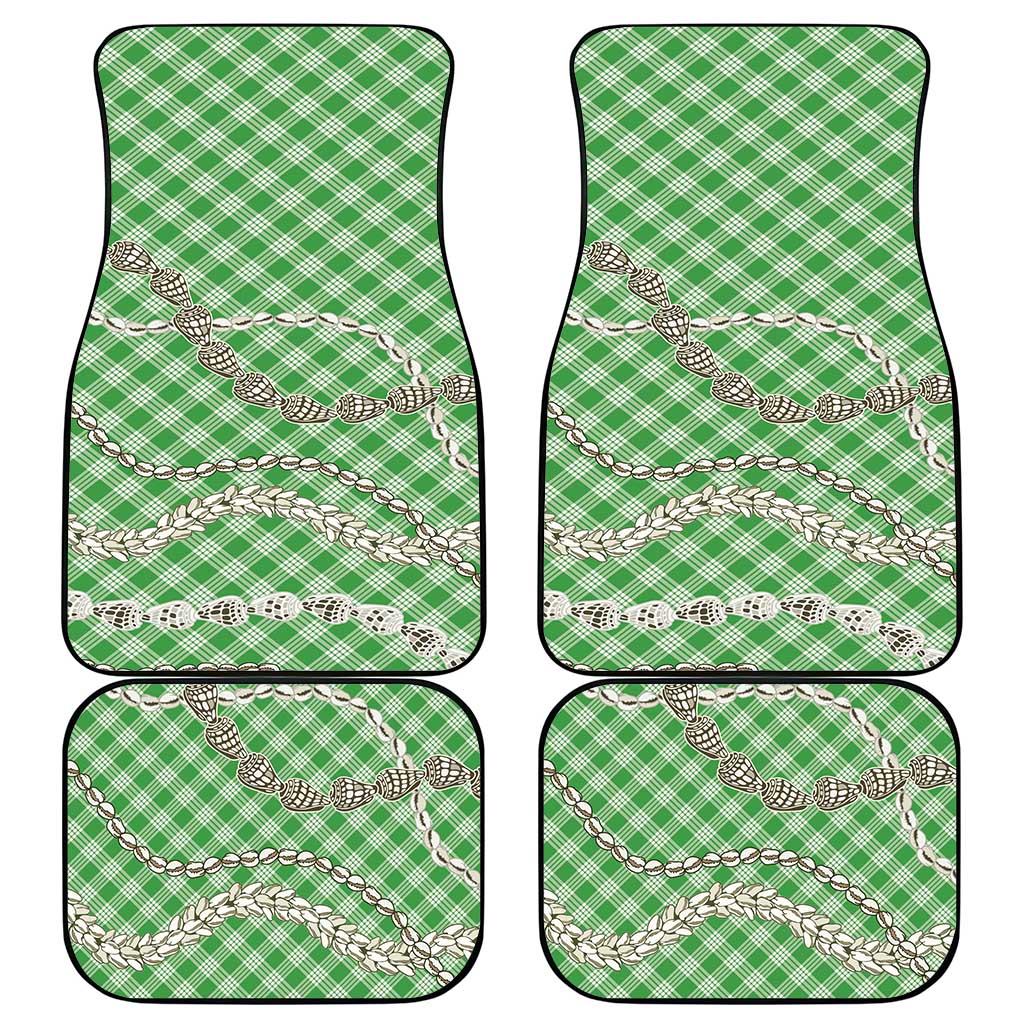 Green Aloha Hawaii Shell Lei Car Mats Palaka Hebrew Cone Honey Cowrie Elegant Curves - Polynesian Pride