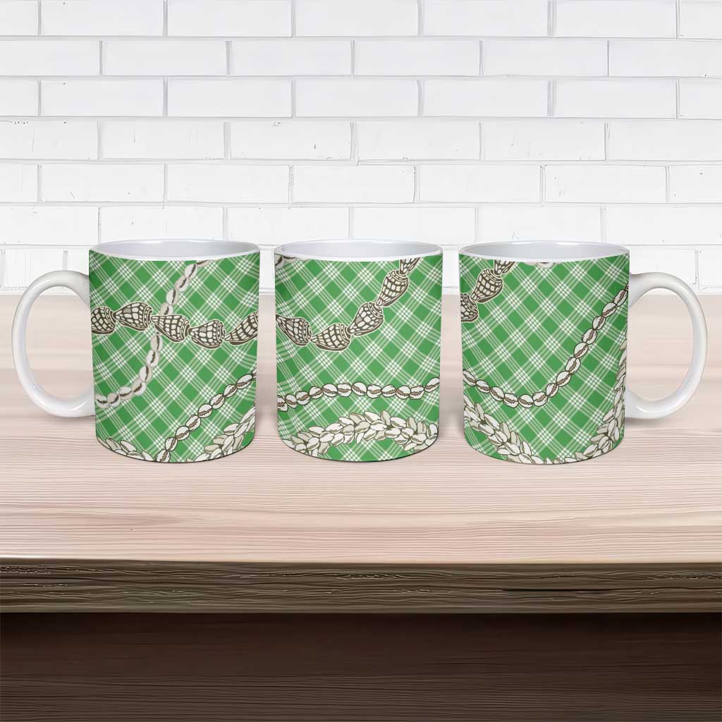 Green Aloha Hawaii Shell Lei Ceramic Mug Palaka Hebrew Cone Honey Cowrie Elegant Curves - Polynesian Pride