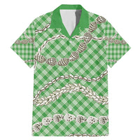 Green Aloha Hawaii Shell Lei Family Matching Mermaid Dress and Hawaiian Shirt Palaka Hebrew Cone Honey Cowrie Elegant Curves - Polynesian Pride