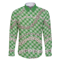 Green Aloha Hawaii Shell Lei Family Matching Puletasi and Hawaiian Shirt Palaka Hebrew Cone Honey Cowrie Elegant Curves - Polynesian Pride