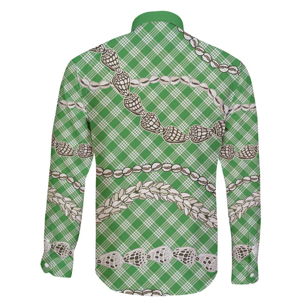 Green Aloha Hawaii Shell Lei Family Matching Puletasi and Hawaiian Shirt Palaka Hebrew Cone Honey Cowrie Elegant Curves - Polynesian Pride