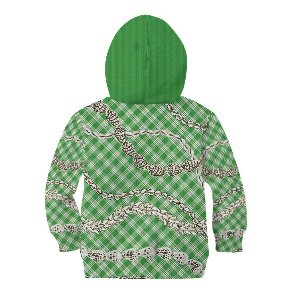 Green Aloha Hawaii Shell Lei Kid Hoodie Palaka Hebrew Cone Honey Cowrie Elegant Curves - Polynesian Pride
