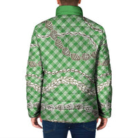 Green Aloha Hawaii Shell Lei Padded Jacket Palaka Hebrew Cone Honey Cowrie Elegant Curves - Polynesian Pride