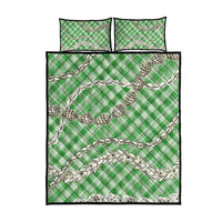 Green Aloha Hawaii Shell Lei Quilt Bed Set Palaka Hebrew Cone Honey Cowrie Elegant Curves - Polynesian Pride