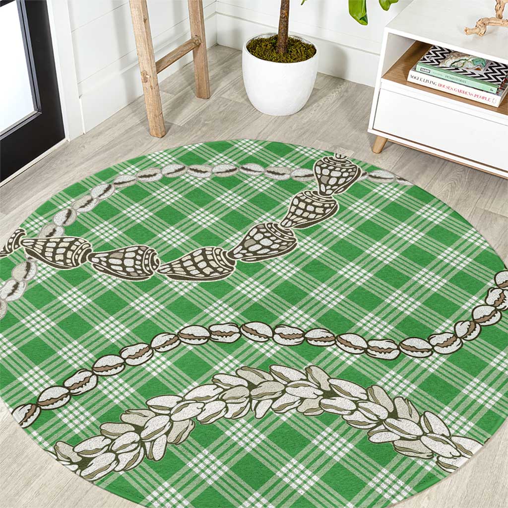 Green Aloha Hawaii Shell Lei Round Carpet Palaka Hebrew Cone Honey Cowrie Elegant Curves - Polynesian Pride