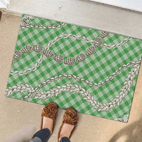 Green Aloha Hawaii Shell Lei Rubber Doormat Palaka Hebrew Cone Honey Cowrie Elegant Curves - Polynesian Pride