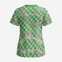 Green Aloha Hawaii Shell Lei Scrub Top Palaka Hebrew Cone Honey Cowrie Elegant Curves - Polynesian Pride