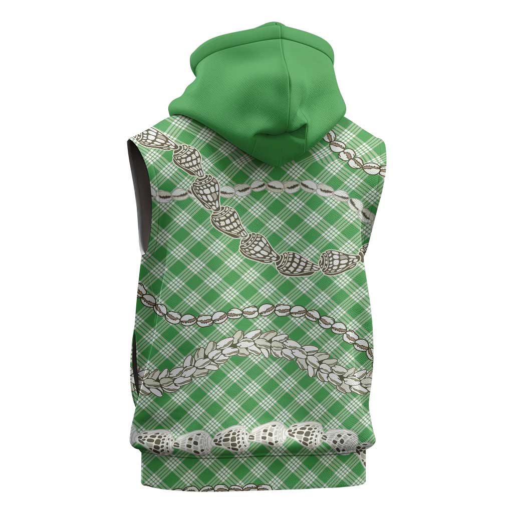 Green Aloha Hawaii Shell Lei Sleeveless Zip Hoodie Palaka Hebrew Cone Honey Cowrie Elegant Curves - Polynesian Pride