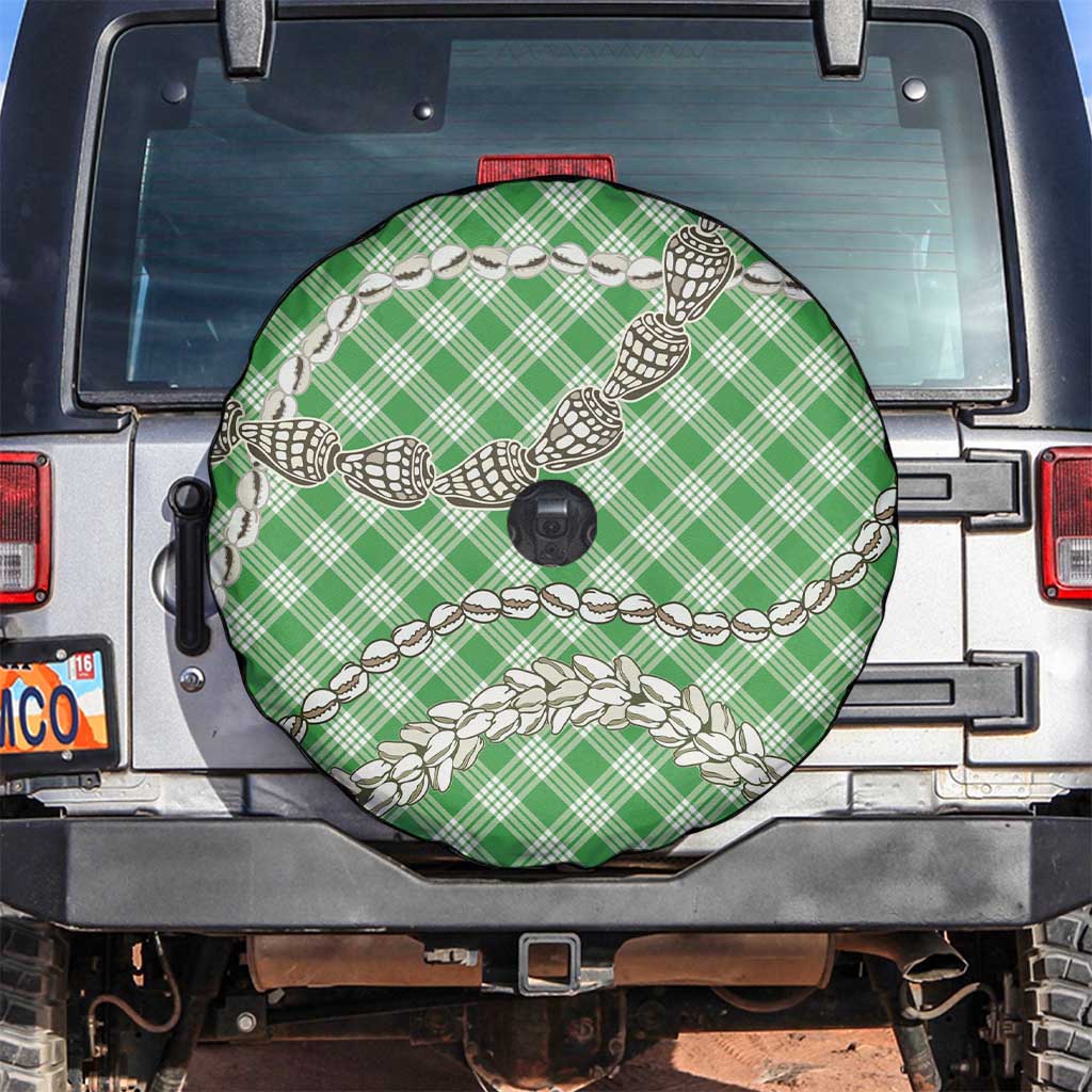Green Aloha Hawaii Shell Lei Spare Tire Cover Palaka Hebrew Cone Honey Cowrie Elegant Curves - Polynesian Pride