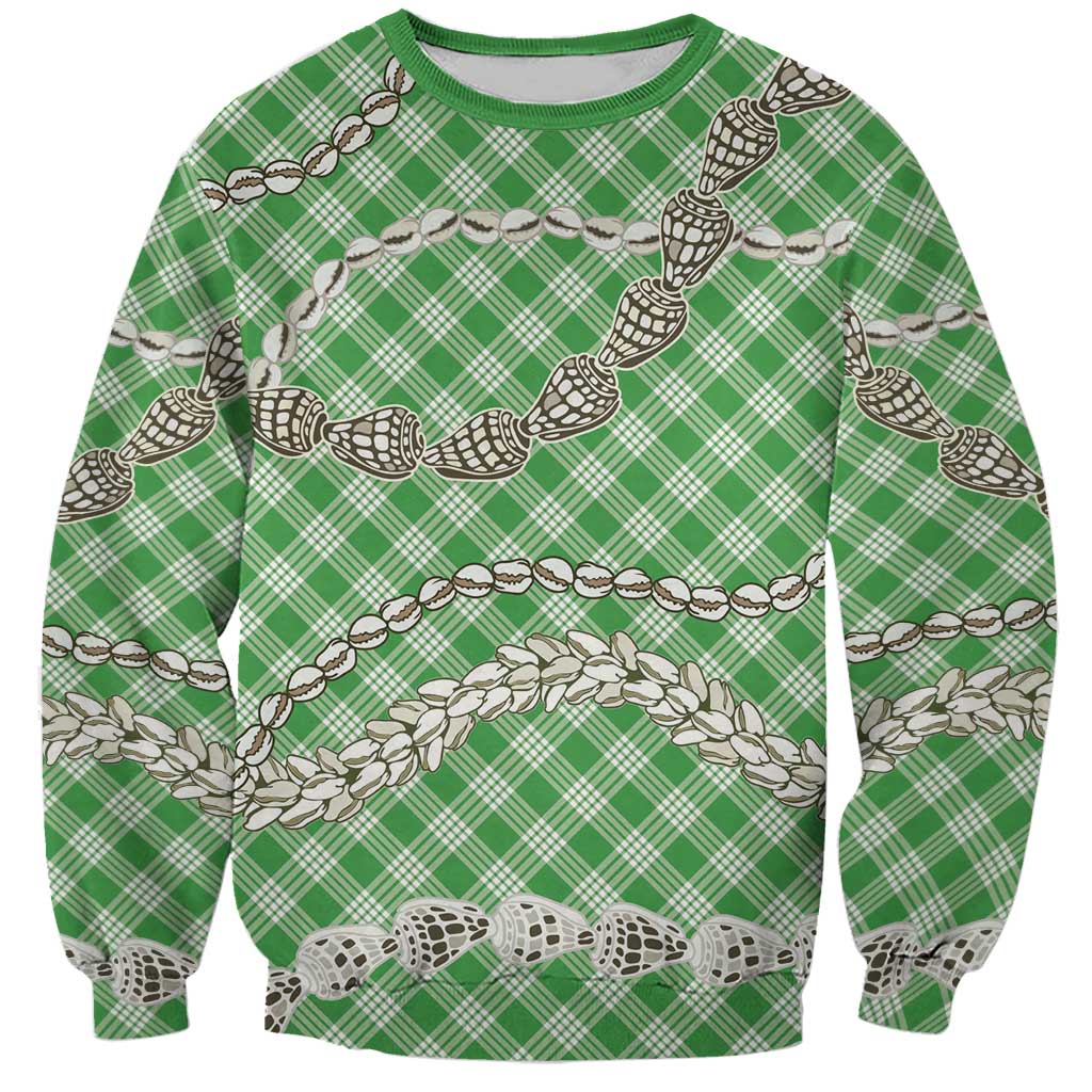 Green Aloha Hawaii Shell Lei Sweatshirt Palaka Hebrew Cone Honey Cowrie Elegant Curves - Polynesian Pride