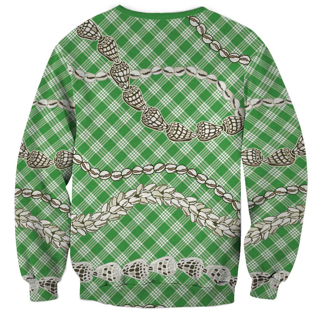 Green Aloha Hawaii Shell Lei Sweatshirt Palaka Hebrew Cone Honey Cowrie Elegant Curves - Polynesian Pride