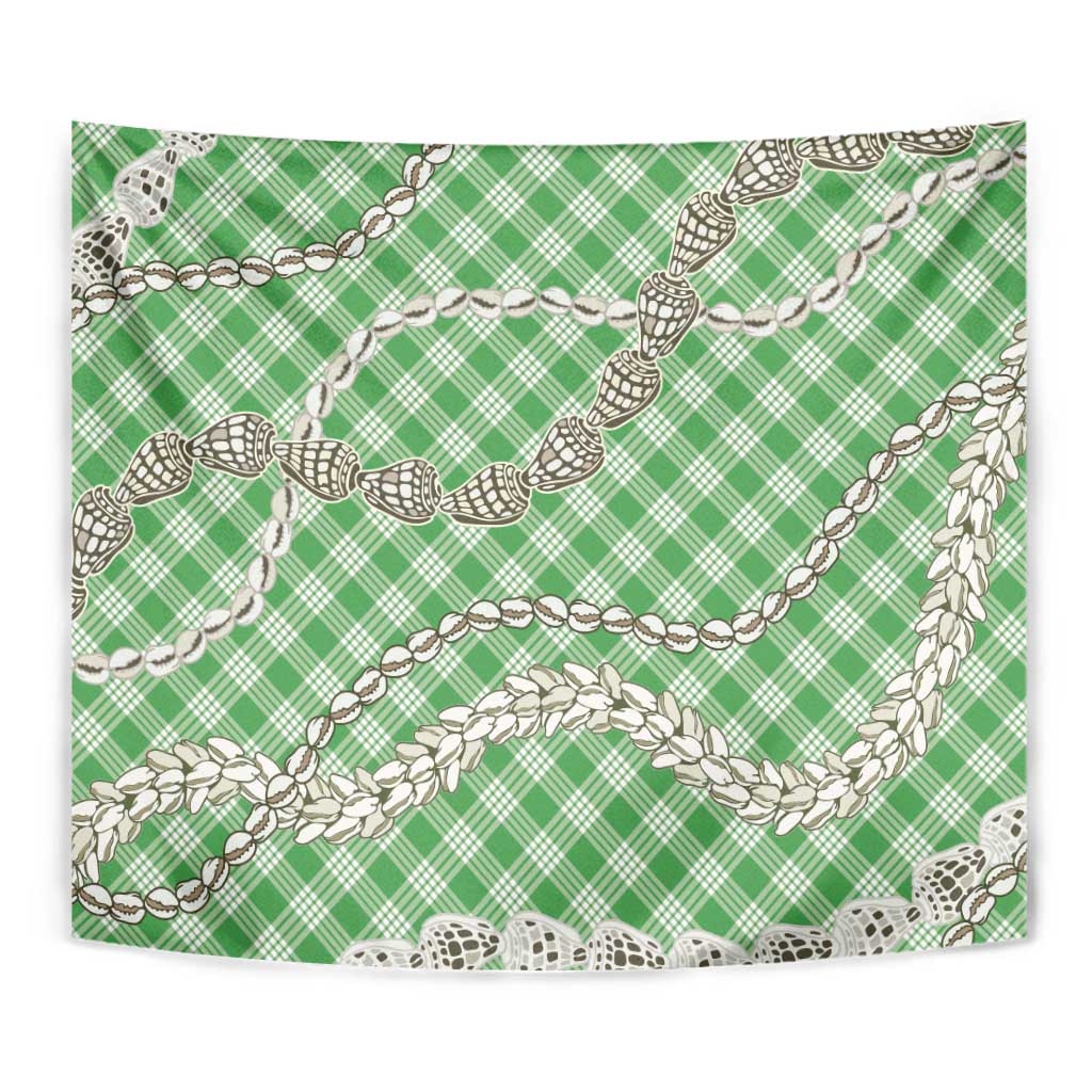 Green Aloha Hawaii Shell Lei Tapestry Palaka Hebrew Cone Honey Cowrie Elegant Curves - Polynesian Pride