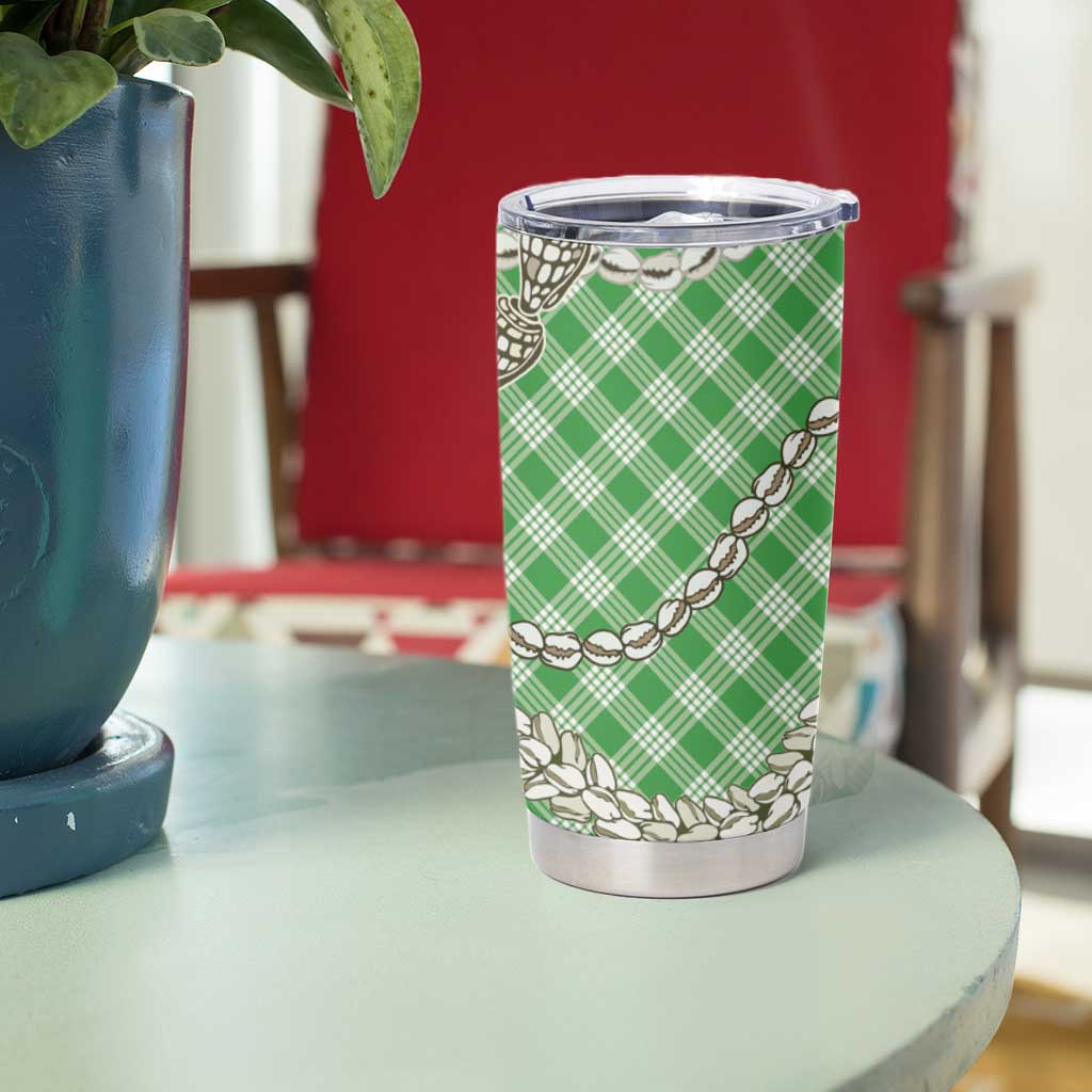 Green Aloha Hawaii Shell Lei Tumbler Cup Palaka Hebrew Cone Honey Cowrie Elegant Curves - Polynesian Pride