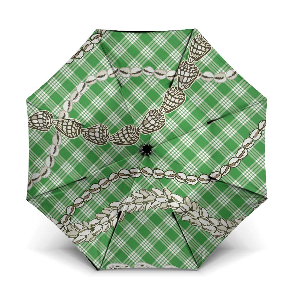 Green Aloha Hawaii Shell Lei Umbrella Palaka Hebrew Cone Honey Cowrie Elegant Curves - Polynesian Pride